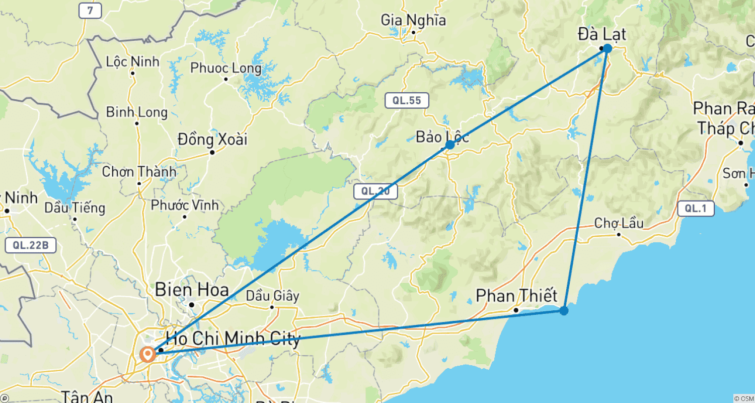 خريطة مسار Cycling Vietnam: Highlands and Beach 4 Days