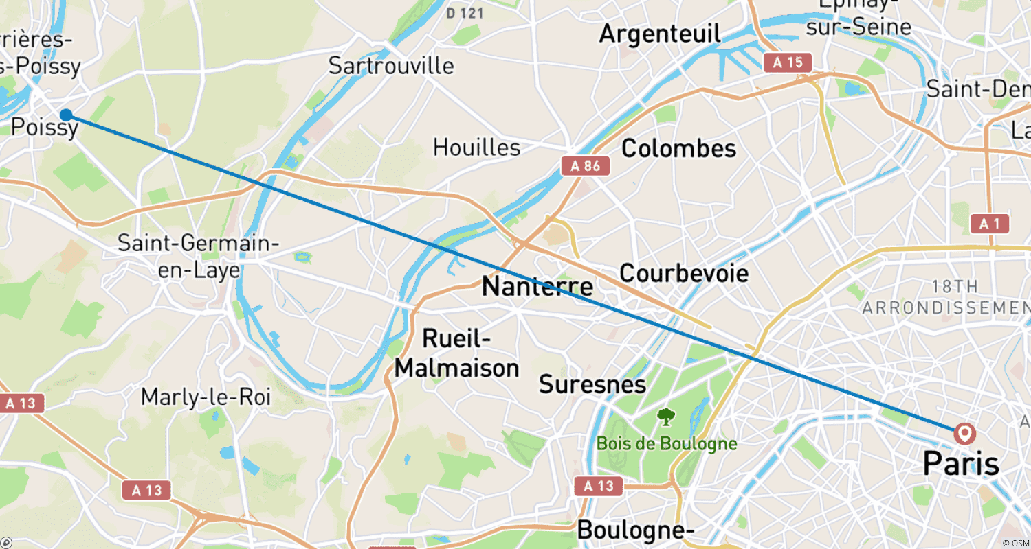 Mapa do percurso de Fim de Semana Festivo no Rio Sena (cruzeiro de porto a porto)