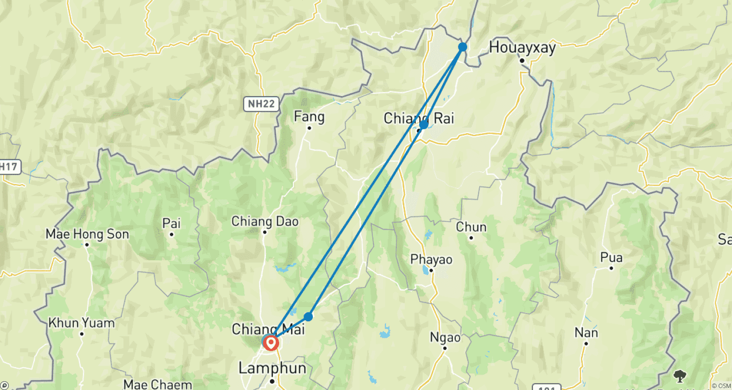 Mapa do percurso de Chiang Mai and the golden triangle - Single Traveller