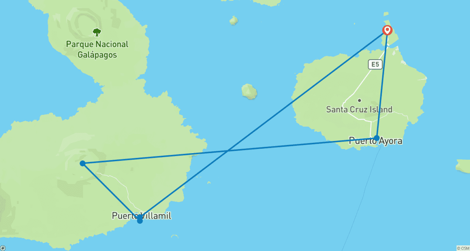 Mapa do percurso de Expedição Ativa de 5 Dias em Galápagos