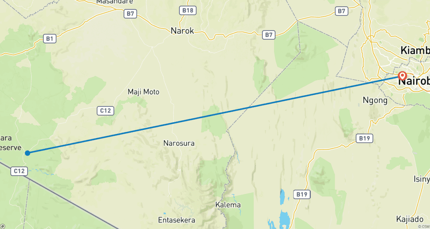 Mapa do percurso de Safari de 3 Dias na Reserva de Caça Masai Mara, Quênia