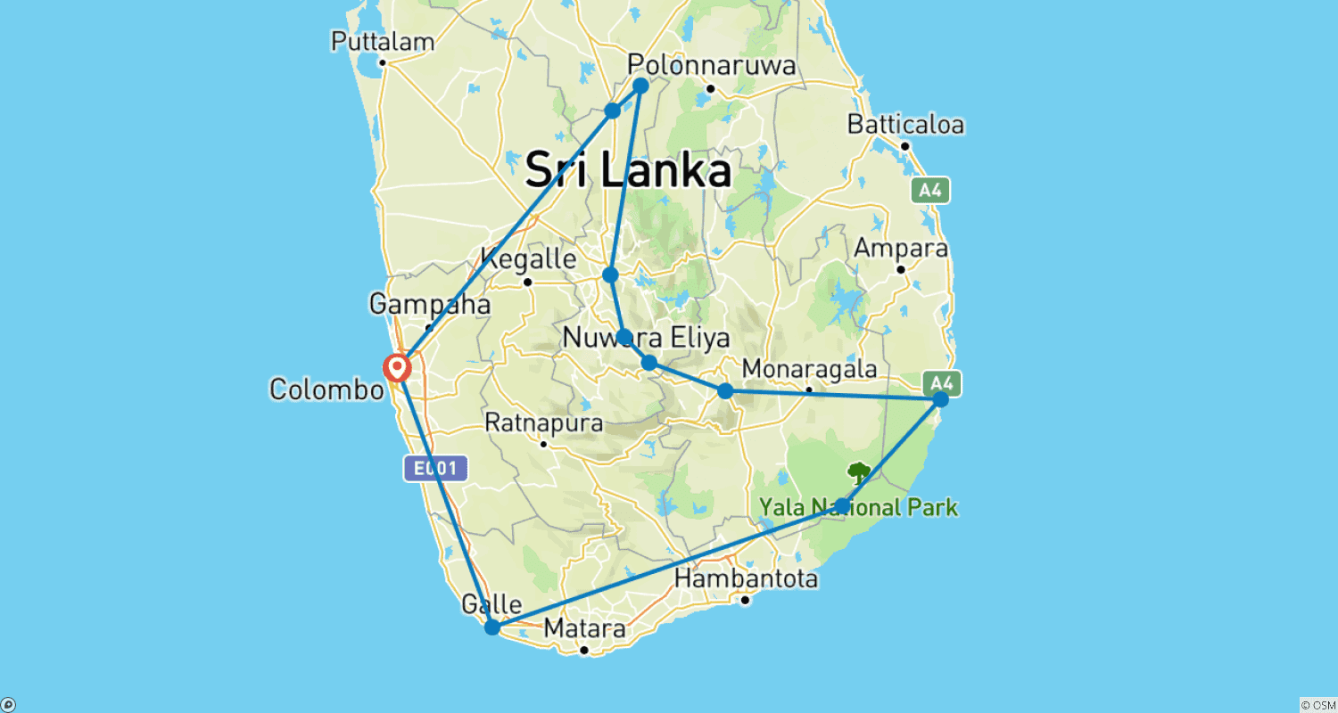 Mapa trasy: Unveiling Sri Lanka's Natural and Cultural Dreamland