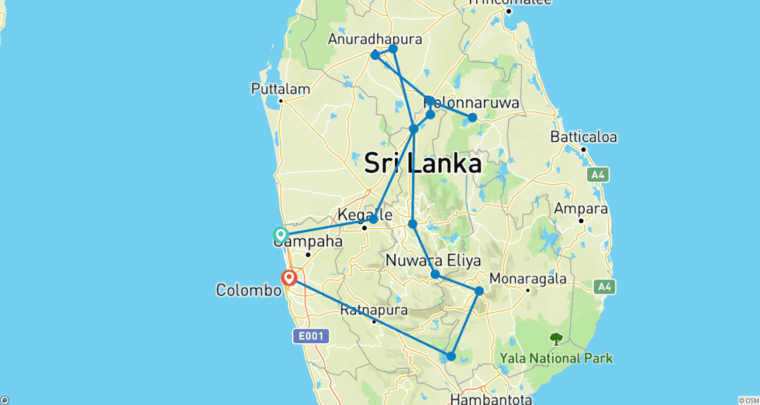Mapa do percurso de O Melhor do Sri Lanka: Viagem de 9 Dias
