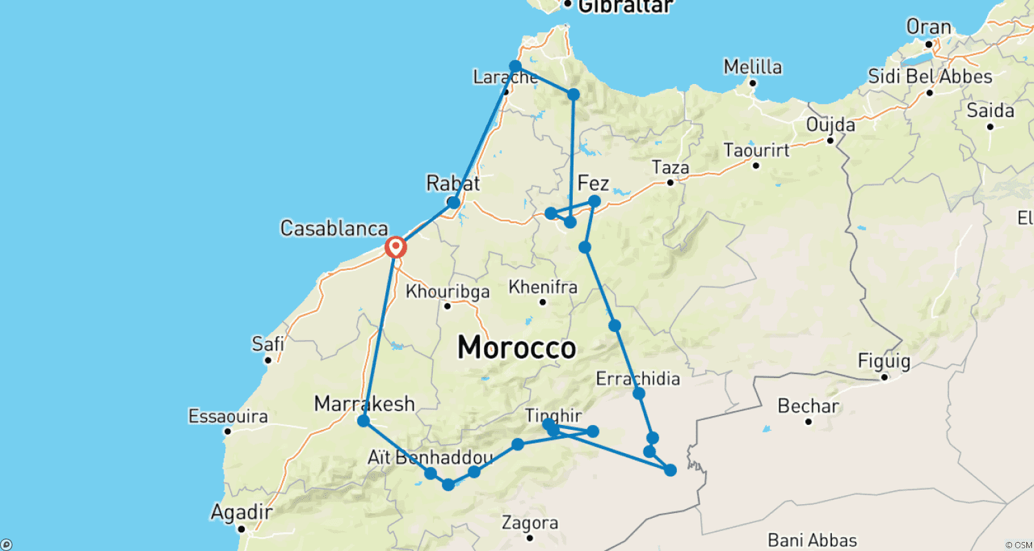 خريطة مسار Best Morocco Tours : 9 day Morocco History and Culture Tour from Casablanca