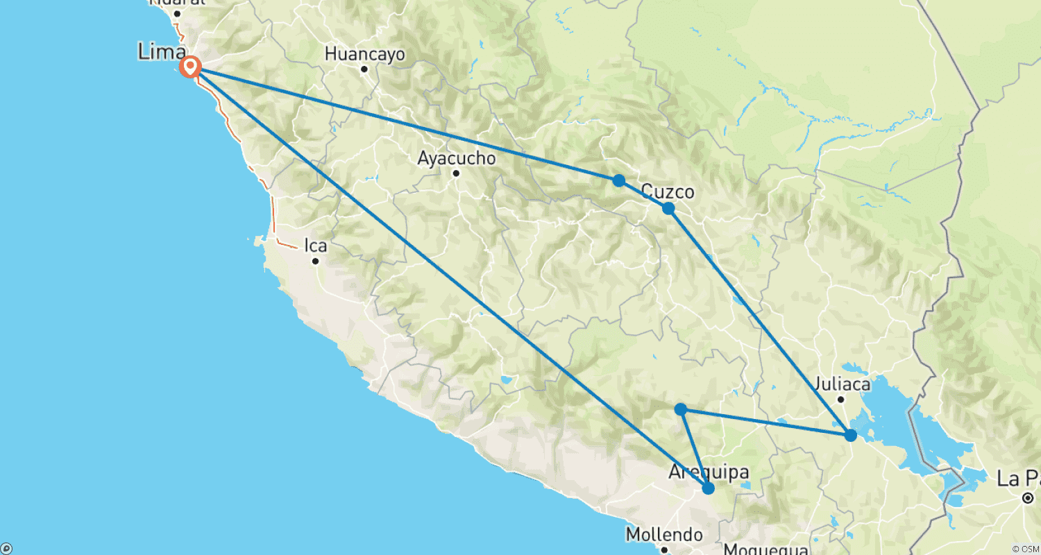 Mapa trasy: Najważniejsze atrakcje Peru