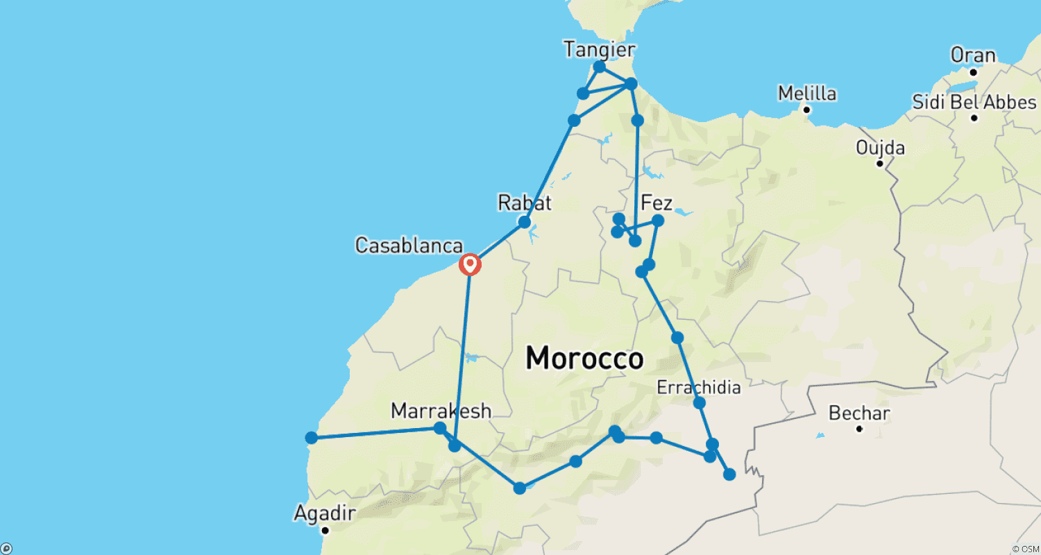 خريطة مسار 13 days 12 nights Morocco History and Culture tour from Casablanca