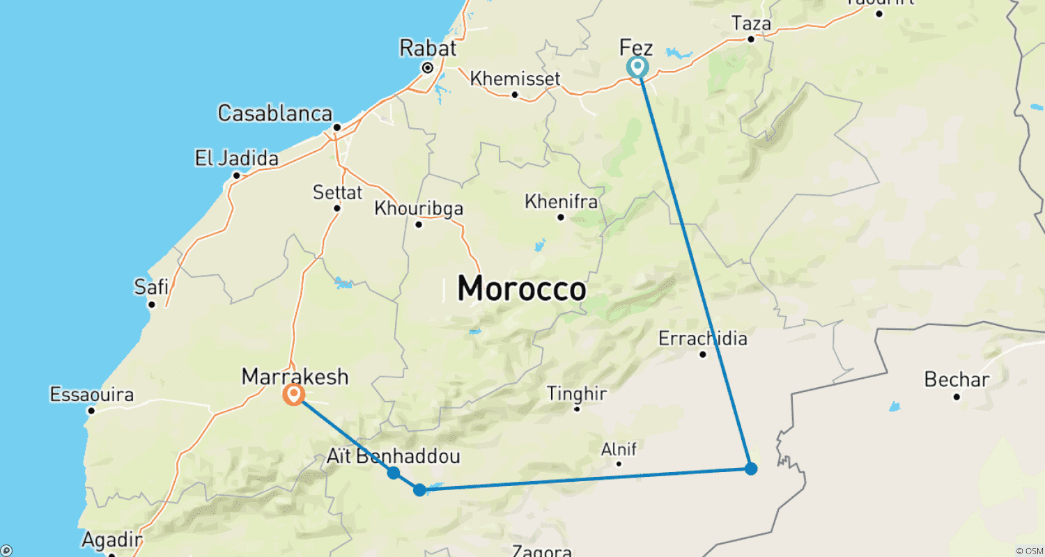 خريطة مسار تذوق المغرب: فاس، الصحراء الكبرى ومراكش - 5 أيام