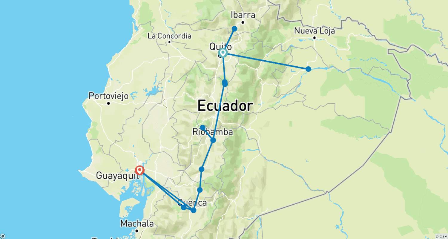 Mapa trasy: Ecuador's Andes & Amazon
