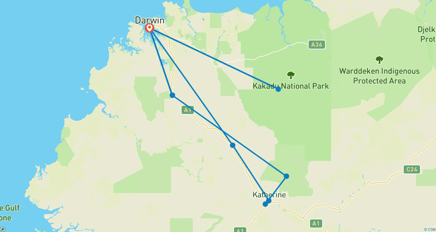 Mapa trasy: Wypad do Darwin z Kakadu i nie tylko