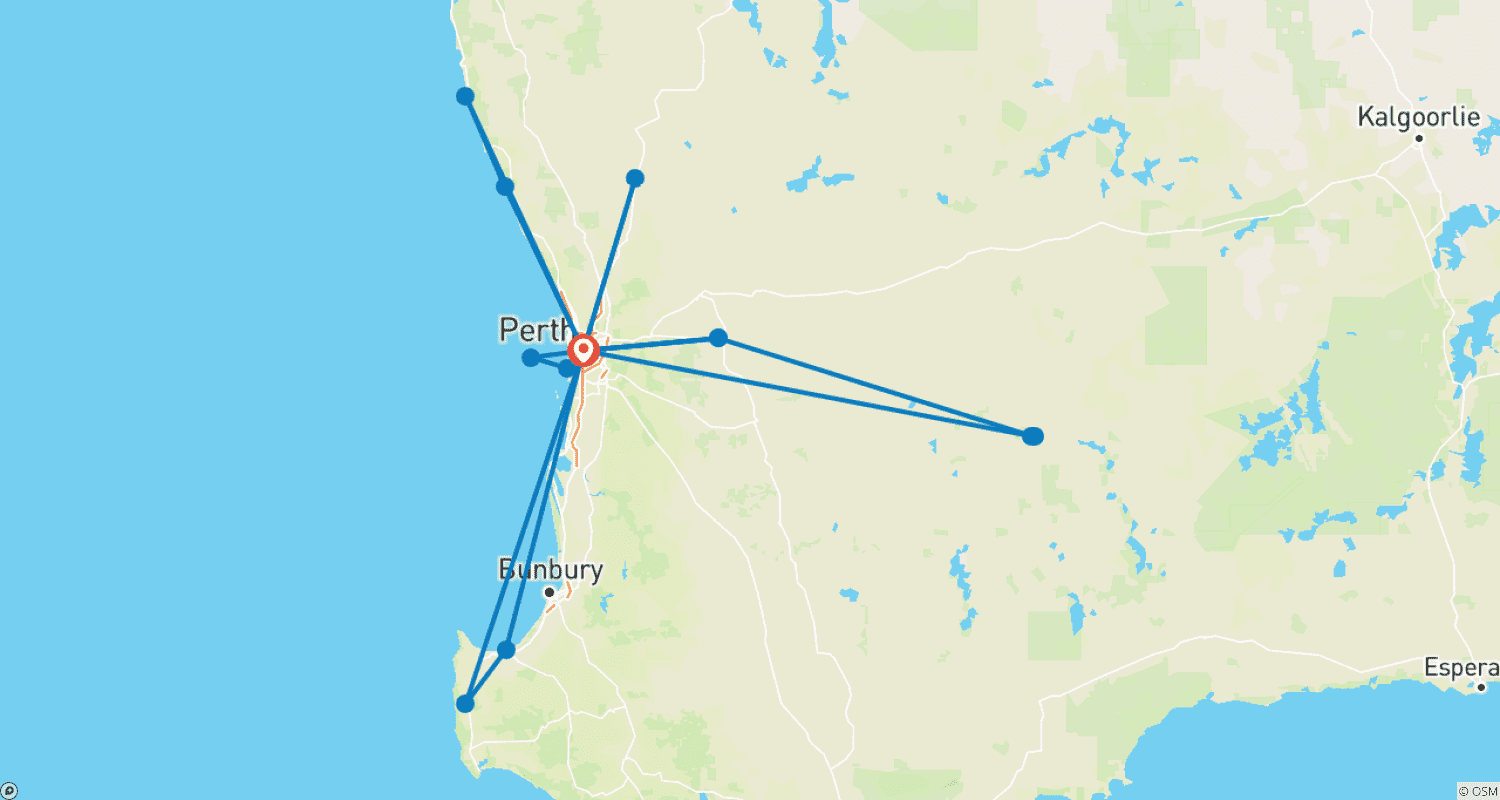 Mapa trasy: Niezwykłe Odkrycie Perth i Australii Zachodniej