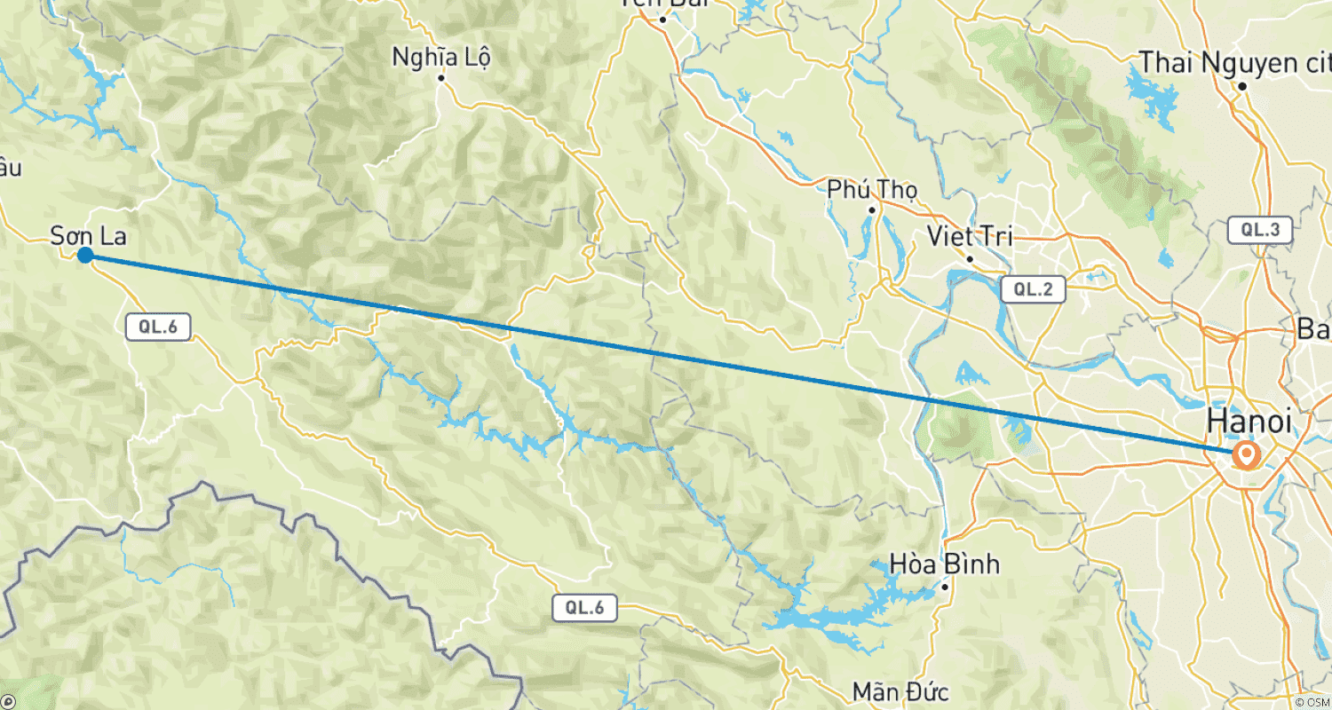 Mapa trasy: Wspaniała wycieczka do Moc Chau z Bach Long Glass Bridge i wodospadem Dai Yem – 2 dni