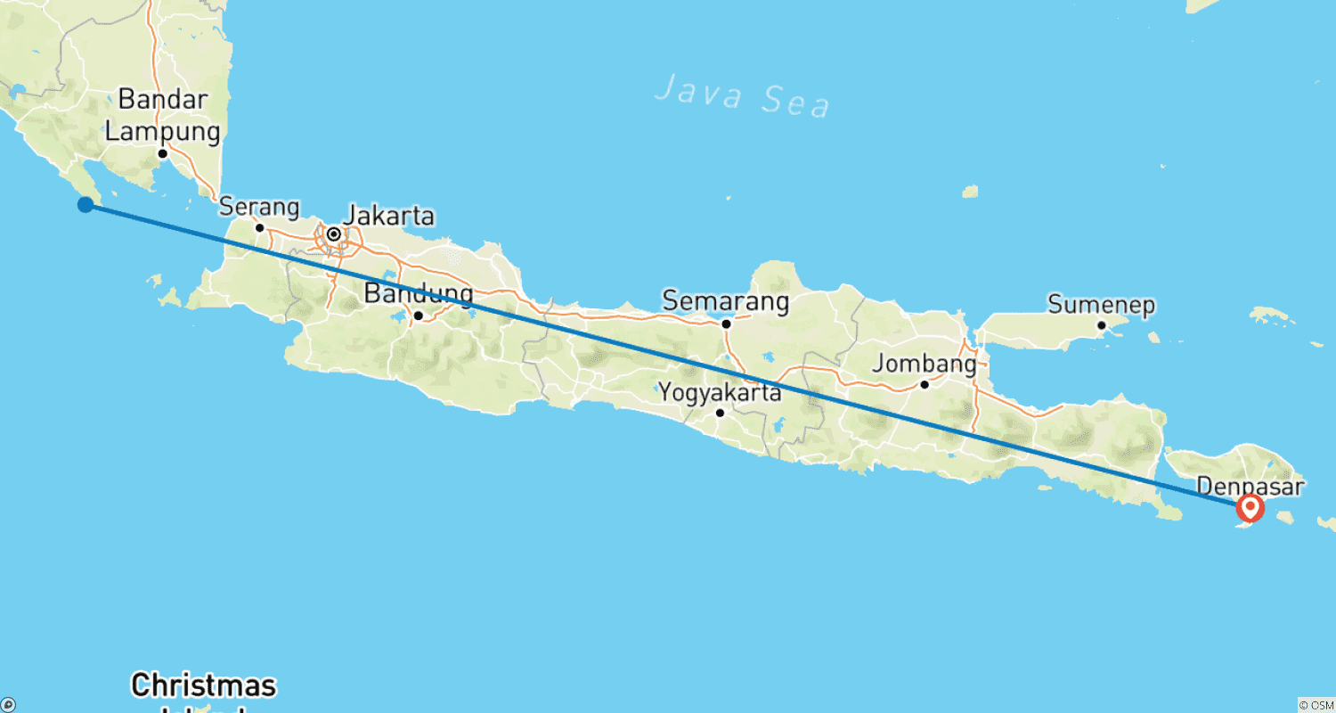 Mapa do percurso de Jardins Sagrados de Bali: Uma Descoberta de 8 Dias - Tour Privado