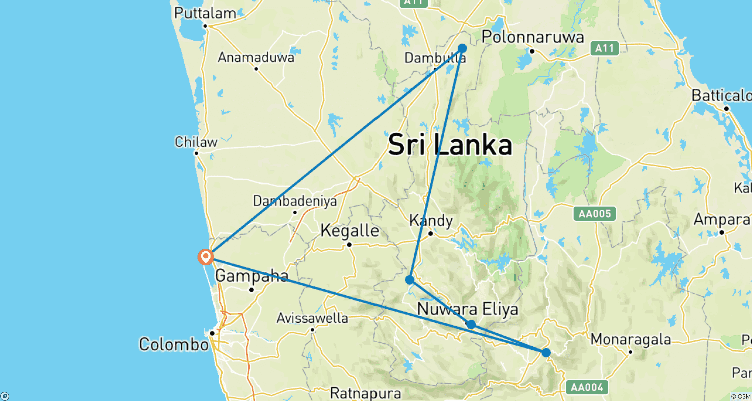 Mapa trasy: Odkryj Sri Lankę w zaledwie 2 dni