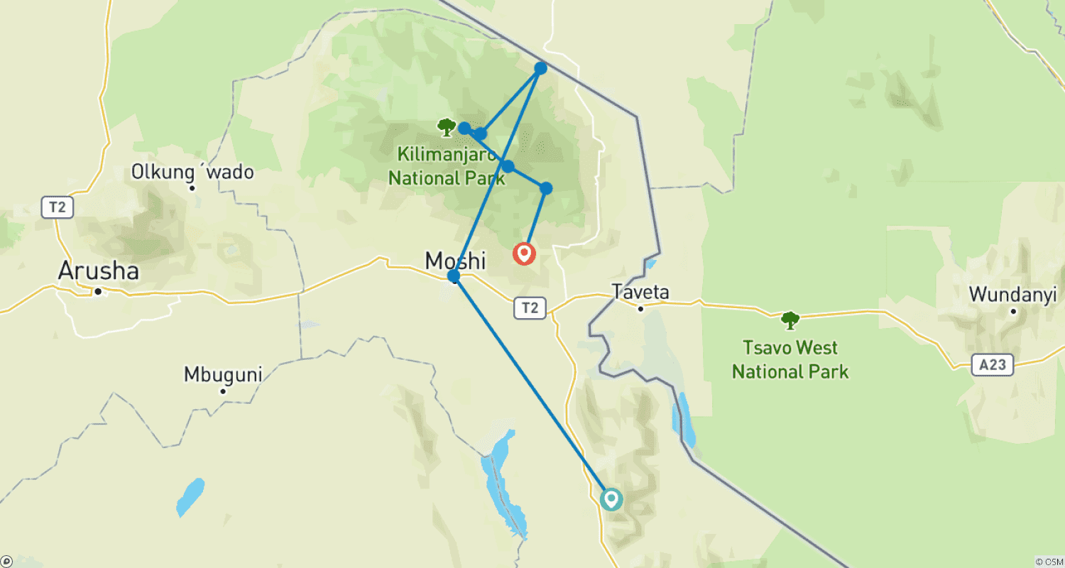 خريطة مسار Climb Mount Kilimanjaro Rongai Route 6 Days
