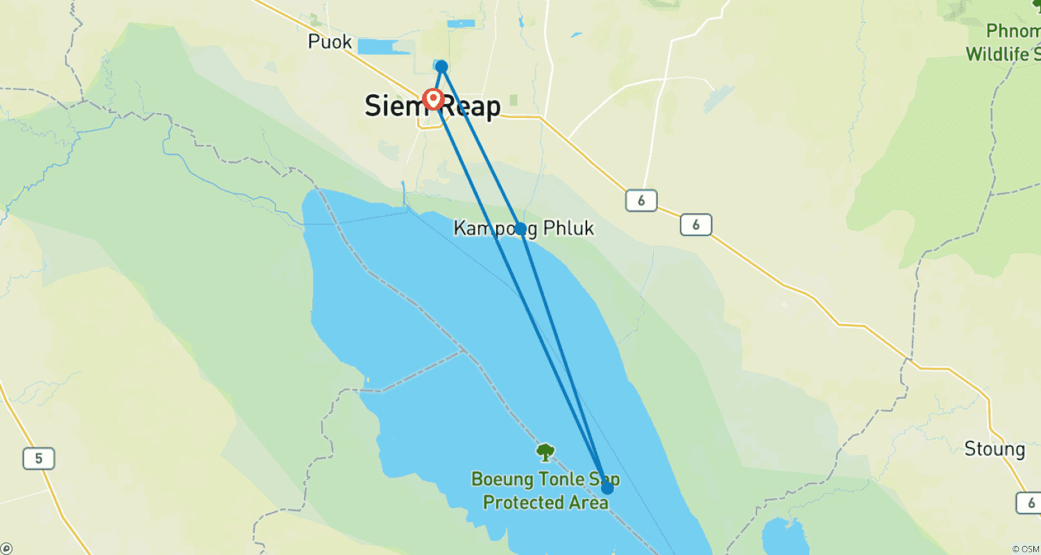 Mapa trasy: Najlepsze z Siem Reap: 2-dniowa prywatna wycieczka po świątyniach Angkor i pływającej wiosce