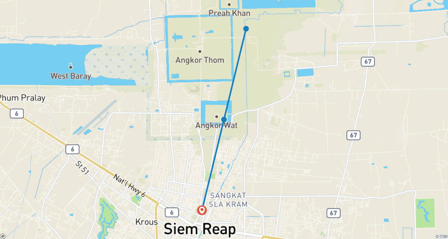 Mapa do percurso de Nascer do Sol em Angkor Wat e Passeio de Dia Inteiro pelos Destaques dos Templos de Angkor