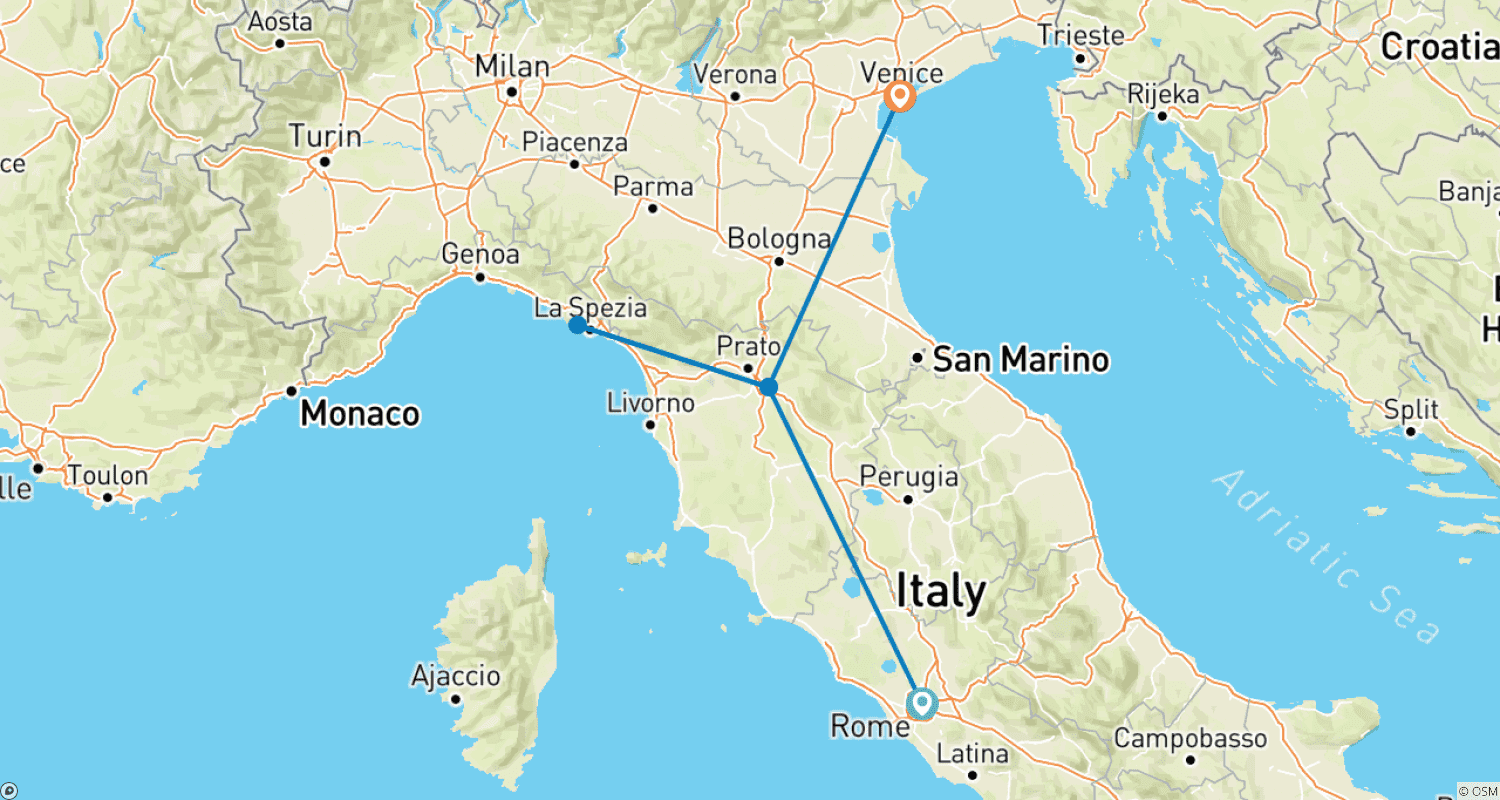 Mapa do percurso de Highlights of Italy : Colosseum, Cinque Terra, Gondola