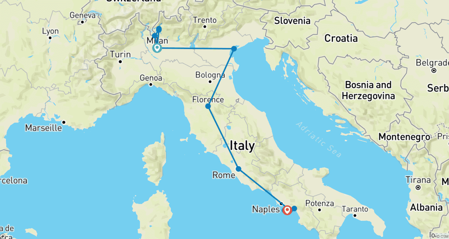 イタリアの至宝：ヴェネツィアからアマルフィへのルートマップ