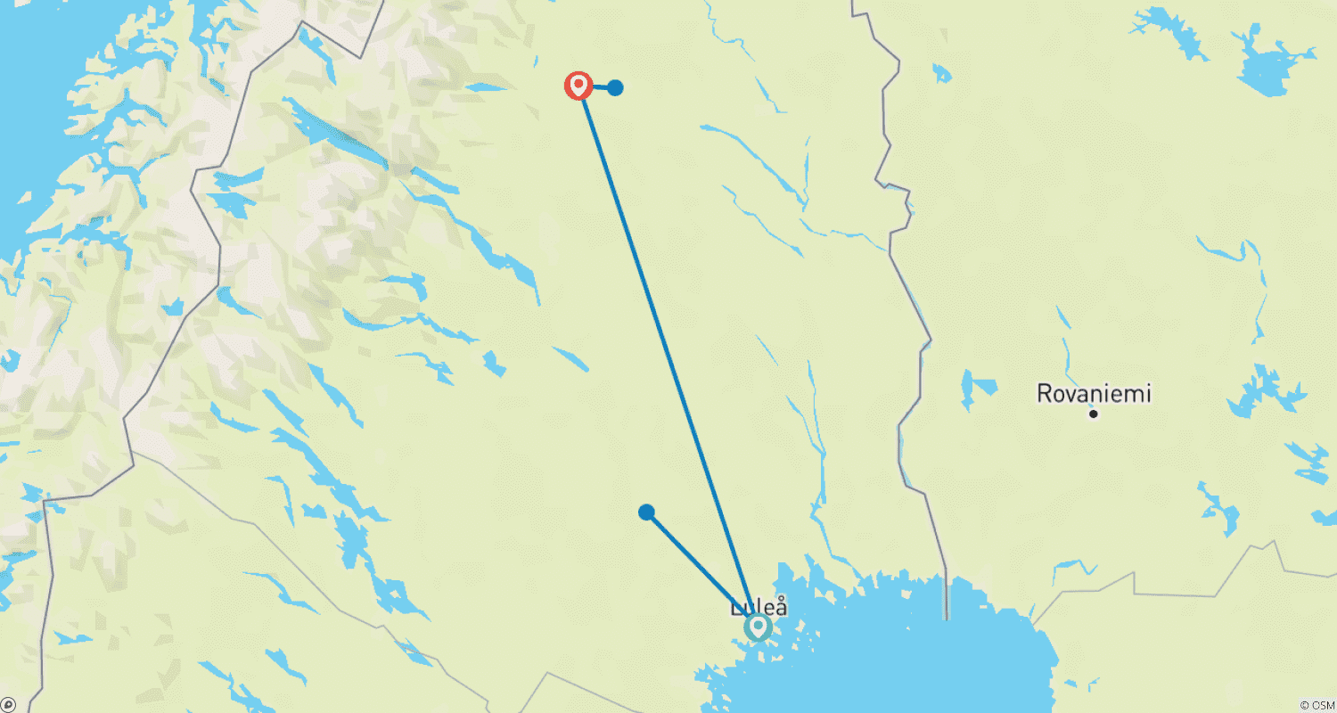 Mapa do percurso de Safári da Aurora e Viagem ao Icehotel Personalizados