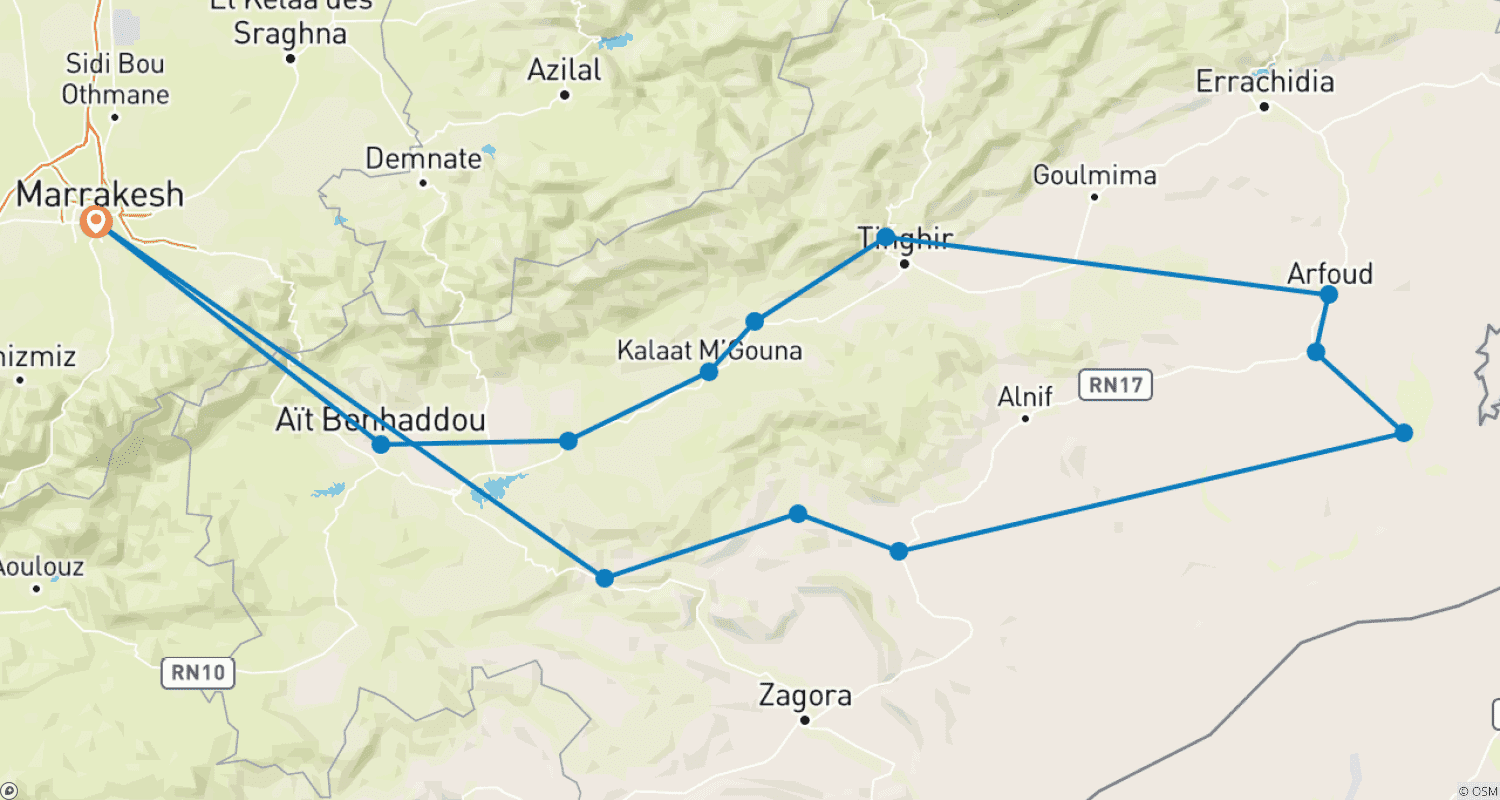 Mapa trasy: Luksusowa 3-dniowa wycieczka na pustynię z Marrakeszu