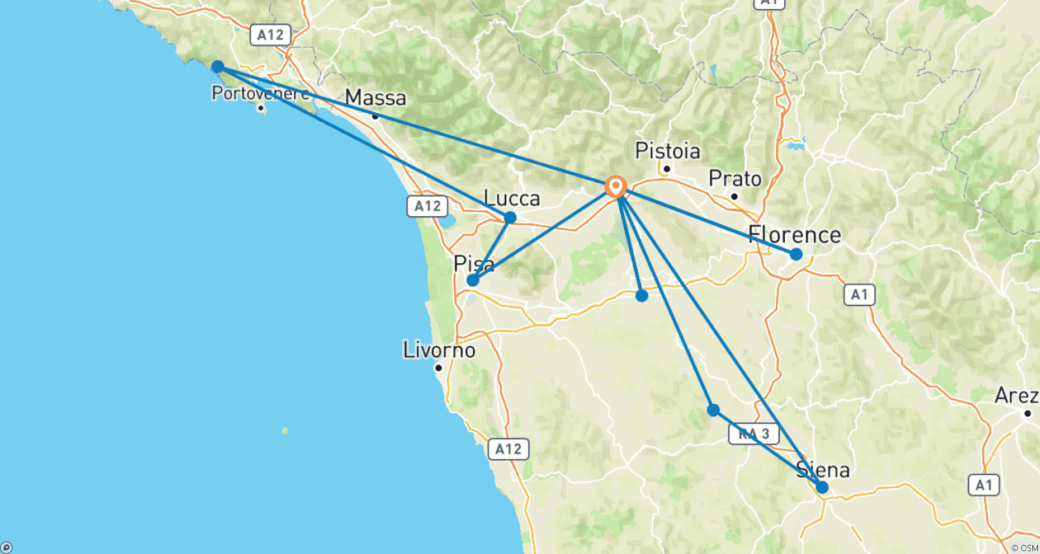خريطة مسار Tuscan Treasures with Cinque Terre - 8 Days/7 Nights