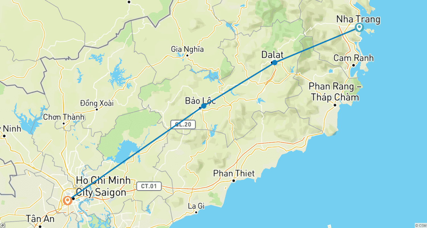 خريطة مسار Cycling Vietnam: Nha Trang to Ho Chi Minh City 3 Days/3 Nights