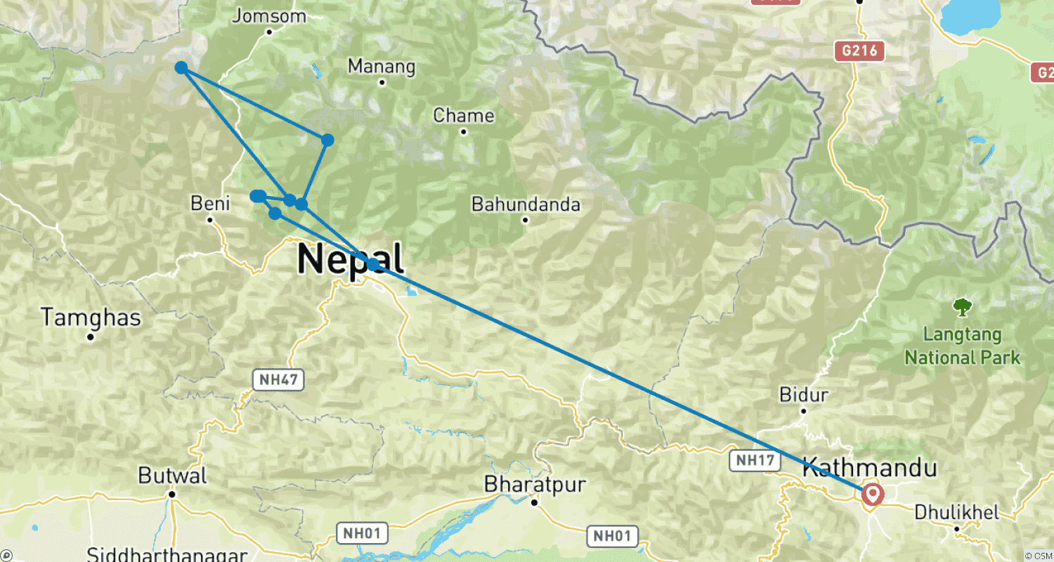 Mapa do percurso de Ghorepani Poon Hill Trek 6 Days
