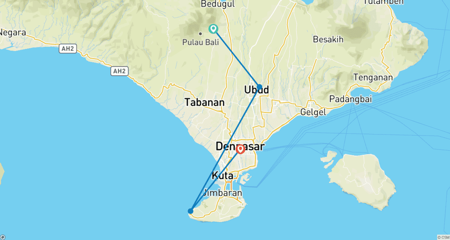 バリ島ハネムーンのルートマップ