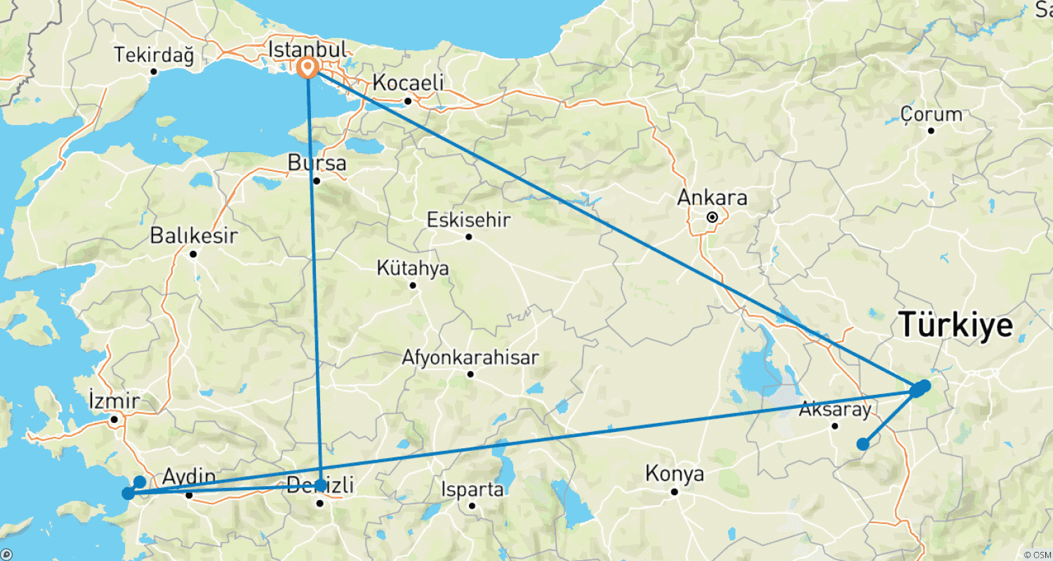 トルコのハイライトのルートマップ
