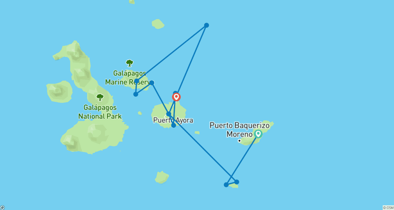 Galapagos Horizon Luxury Yacht 8 Daysのルートマップ