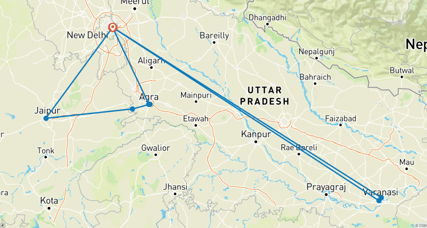 Mapa trasy: Wycieczka Złoty Trójkąt z Varanasi