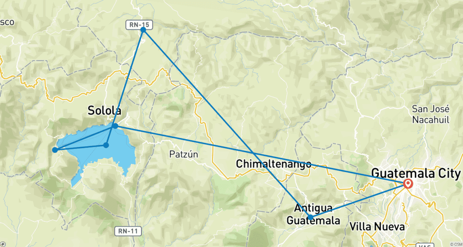Mapa do percurso de Guatemala Multicolor em 4 dias