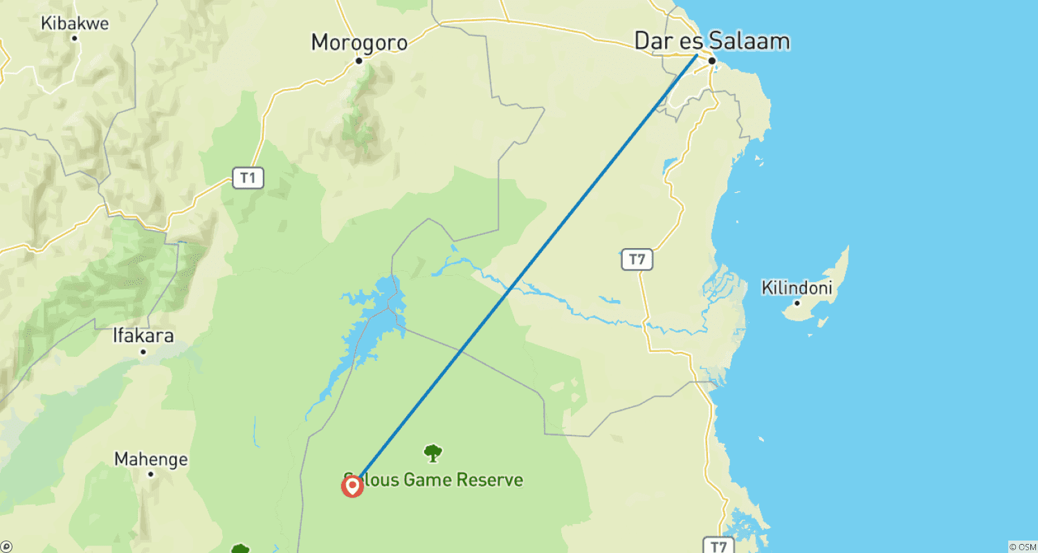 Mapa trasy: Niezapomniane 4 dni safari w Parku Narodowym Nyerere