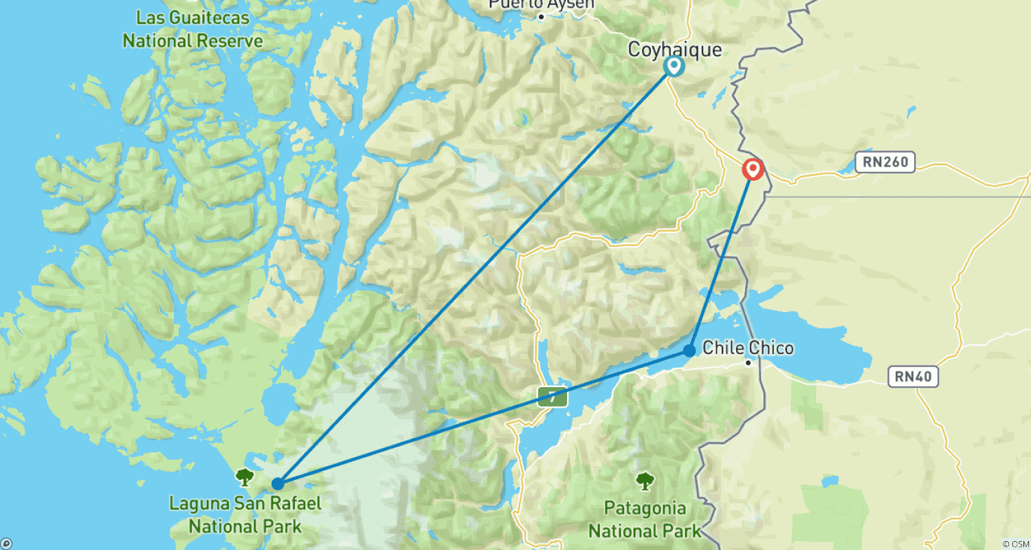 Mapa trasy: Chile - Patagonia Chilijska