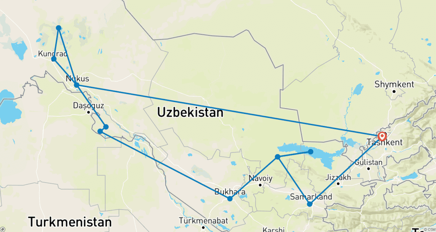 Uzbekistan Tour with Aral Seaのルートマップ