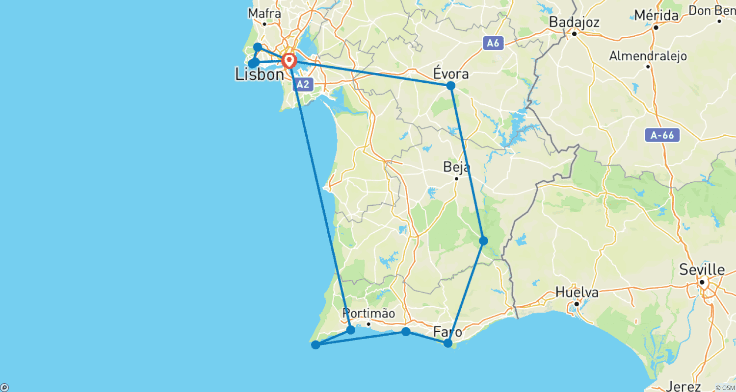خريطة مسار Highlights of Southern Portugal: Lisbon & the Algarve Adventure