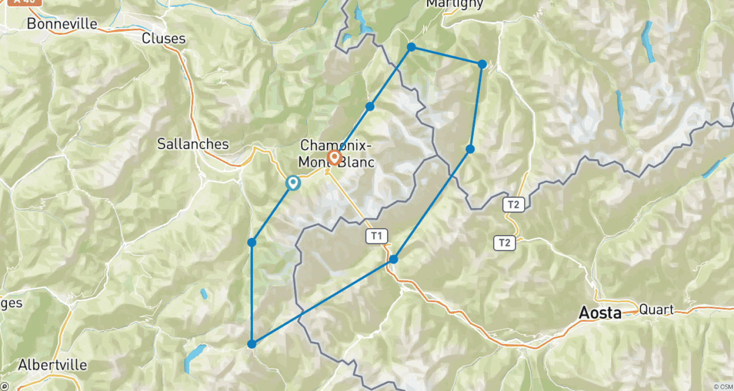 Mapa trasy: Tour du Mont Blanc 12 dni Samodzielna