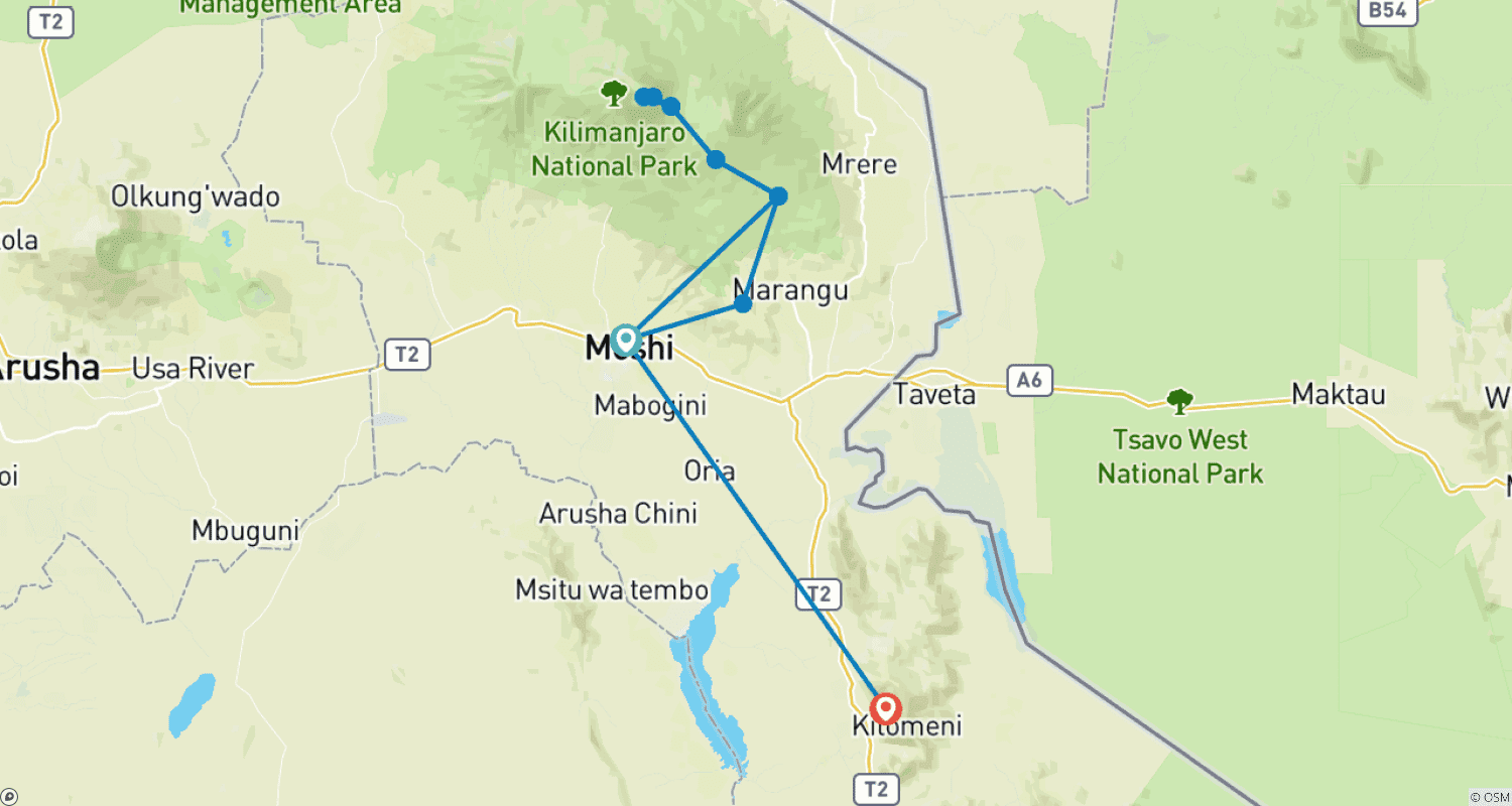 خريطة مسار Marangu Route 7 Day. ( Accommodation and Transport are Included)