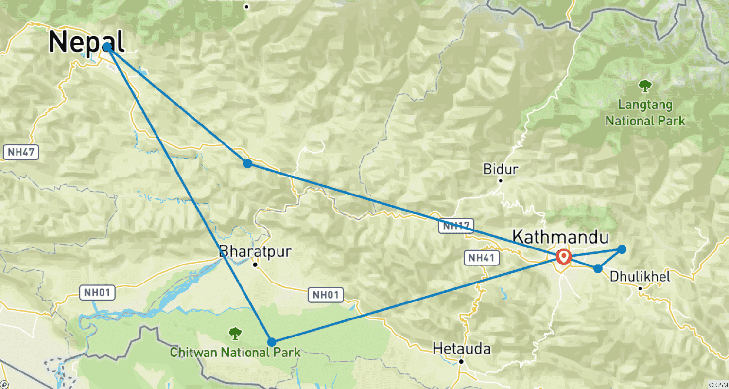 Mapa trasy: Premiumowa wycieczka po Nepalu