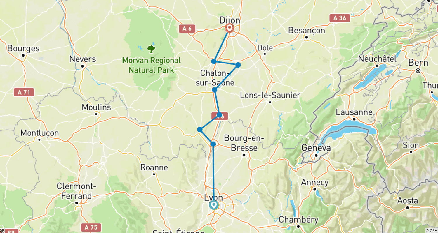 Mapa do percurso de Sabores da Borgonha (Cruzeiro de Vinho) 2025