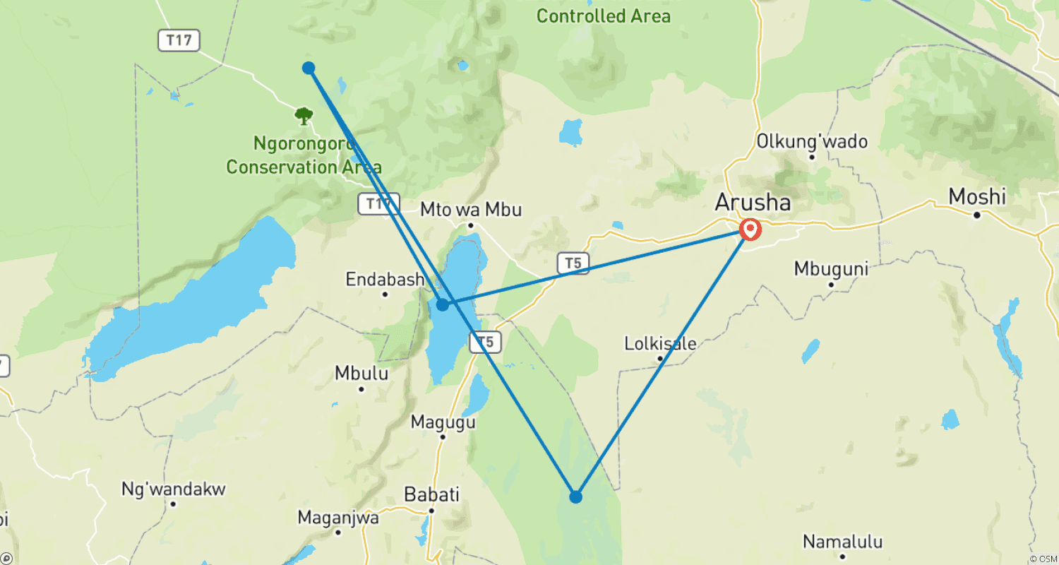 Mapa do percurso de Grande Big Five e Além: Safari de 4 Dias em Lodge