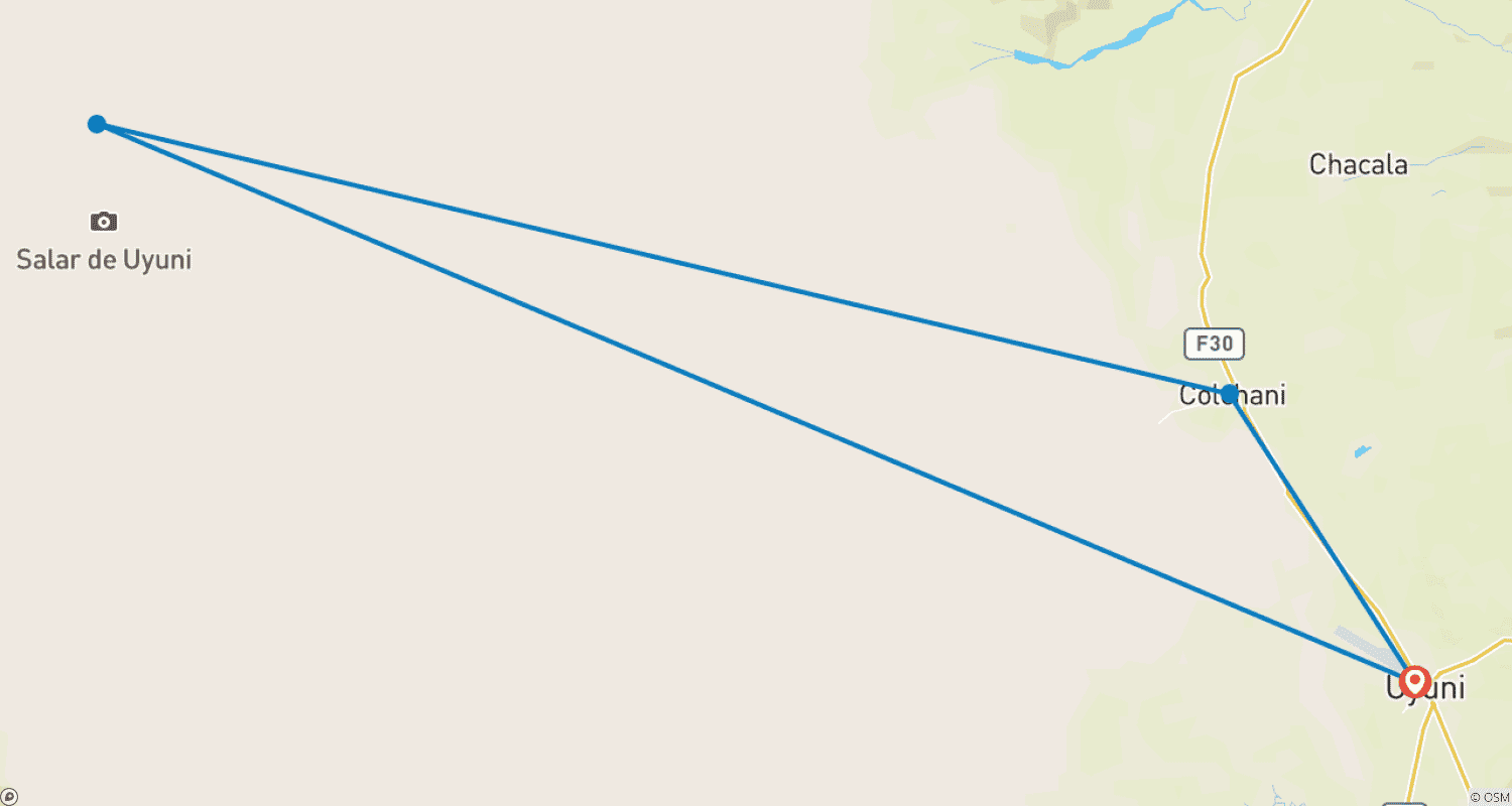 Mapa do percurso de Excursão em Grupo de Dia Inteiro ao Salar de Uyuni
