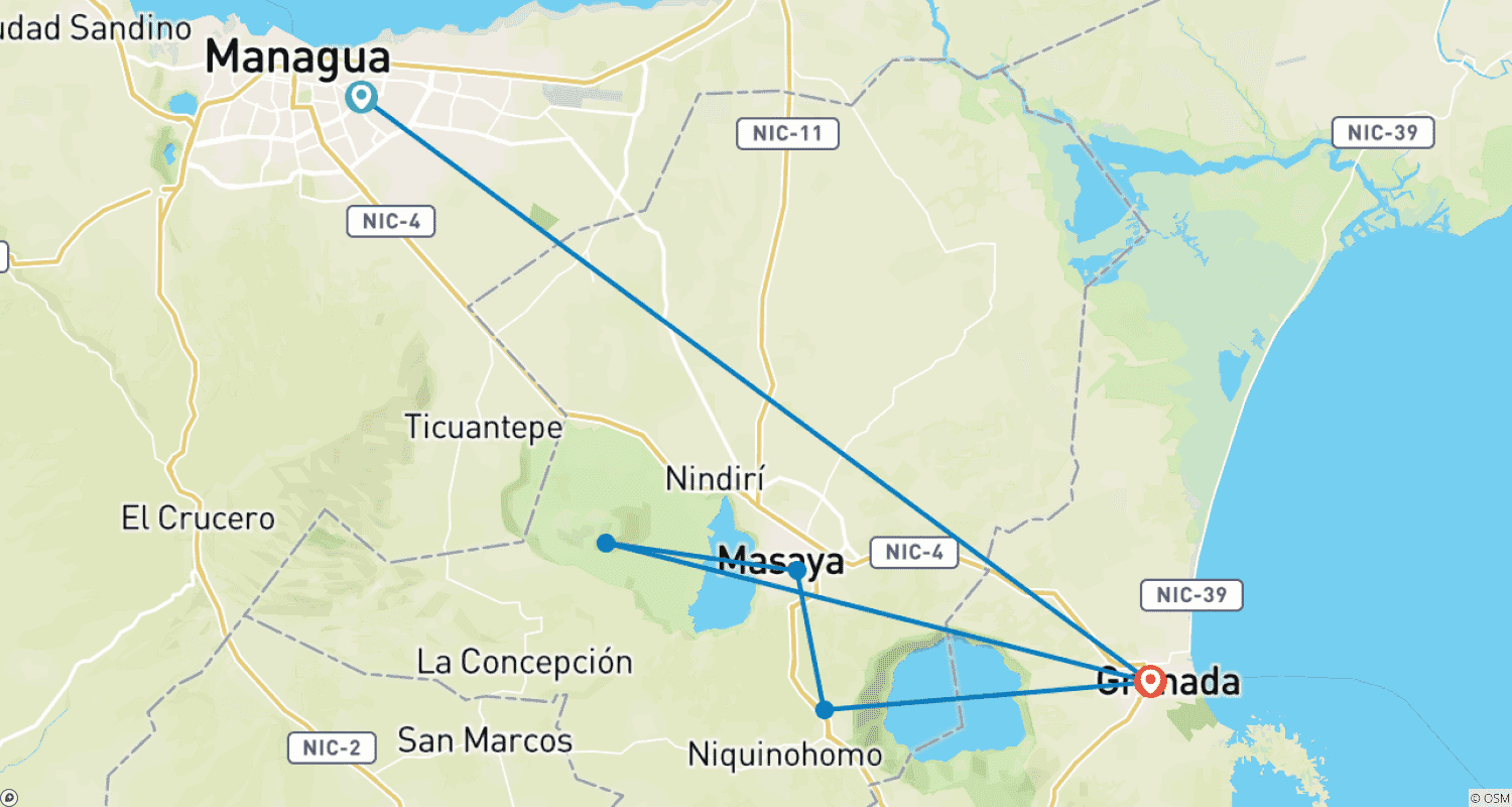 Mapa trasy: Nikaragua - Ekspres do Grenady