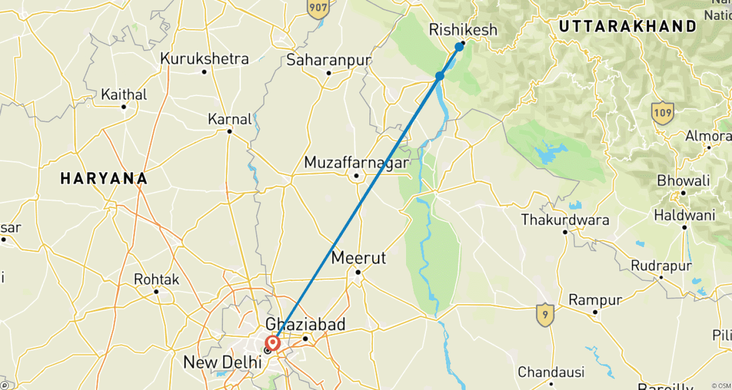 Mapa trasy: Z Delhi: Jednodniowa wycieczka do Rishikesh i Haridwar z transferami