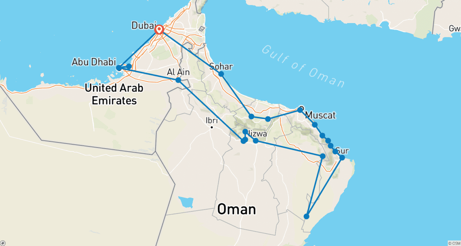 Mapa do percurso de O Golfo da Arábia - Viagem de Carro