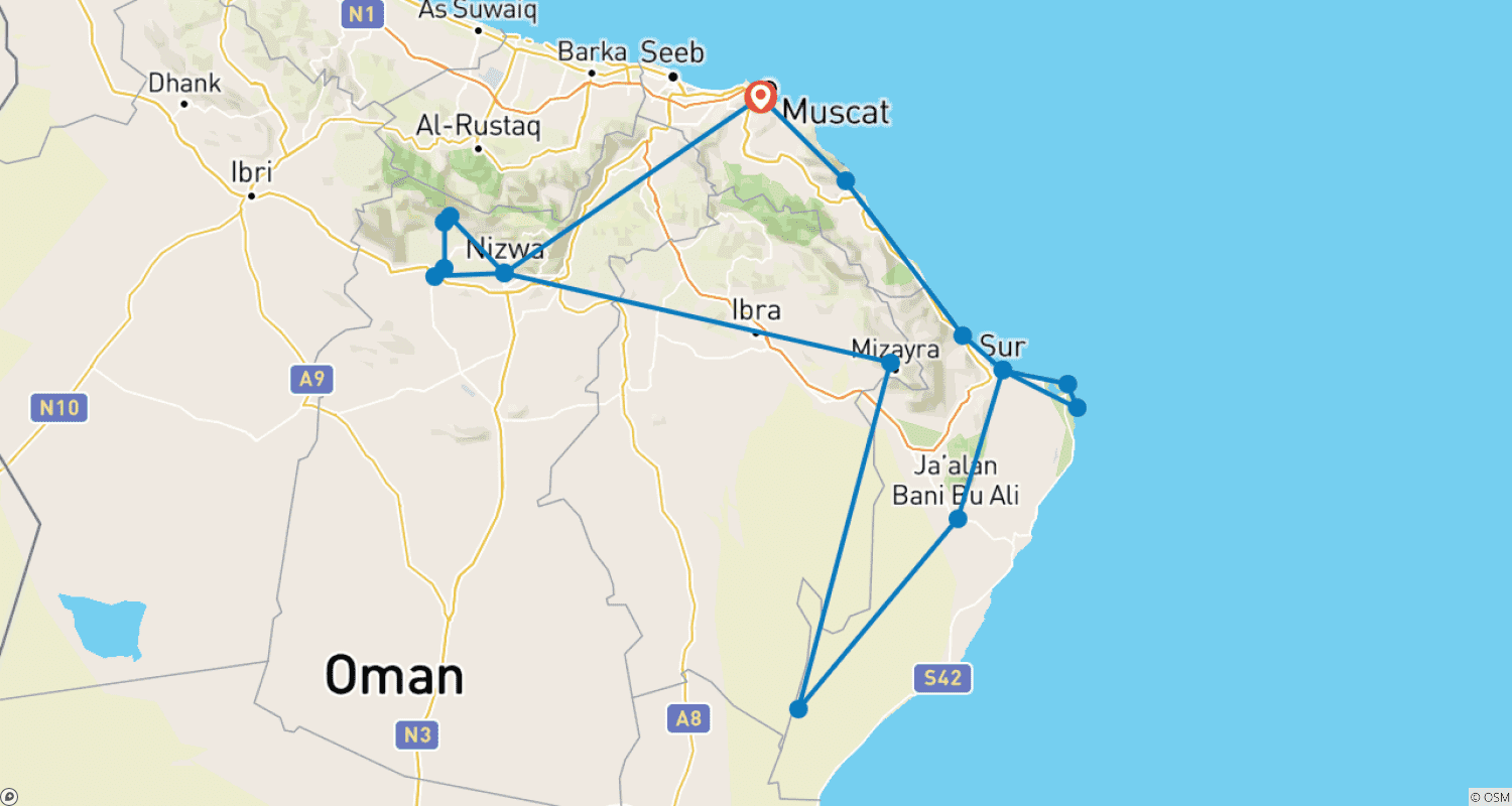 خريطة مسار Discover the Sultanate of Oman - Self Drive Tour