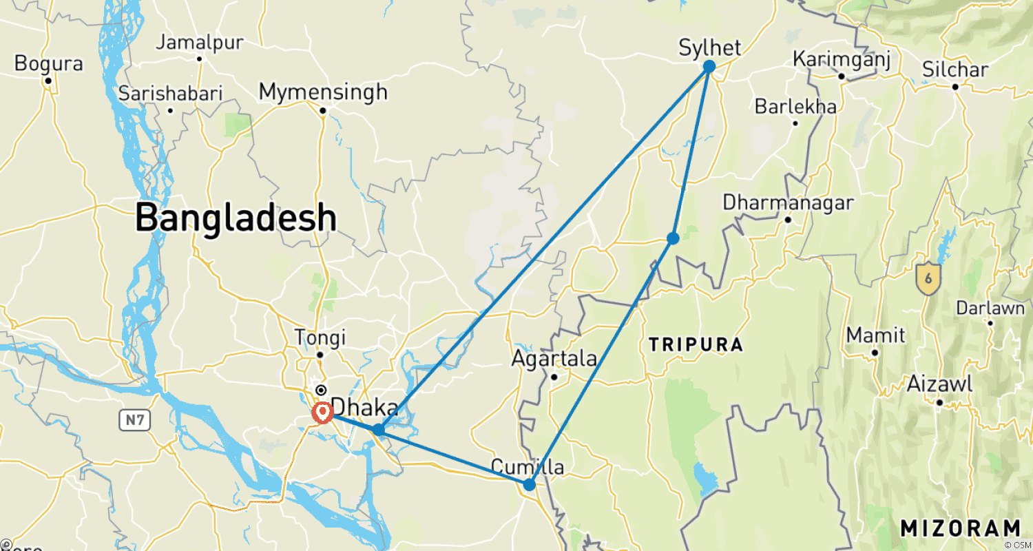 خريطة مسار Bangladesh Tour in the North-East: Unveil the Treasures of Bangladesh