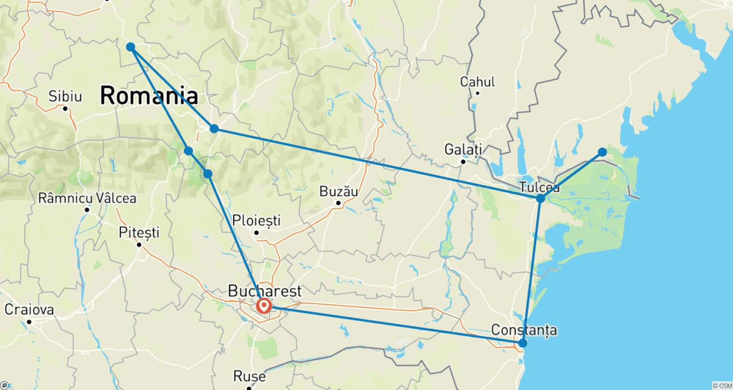 Mapa trasy: 5-dniowa prywatna wycieczka: Delta Dunaju i Najlepsze z Transylwanii