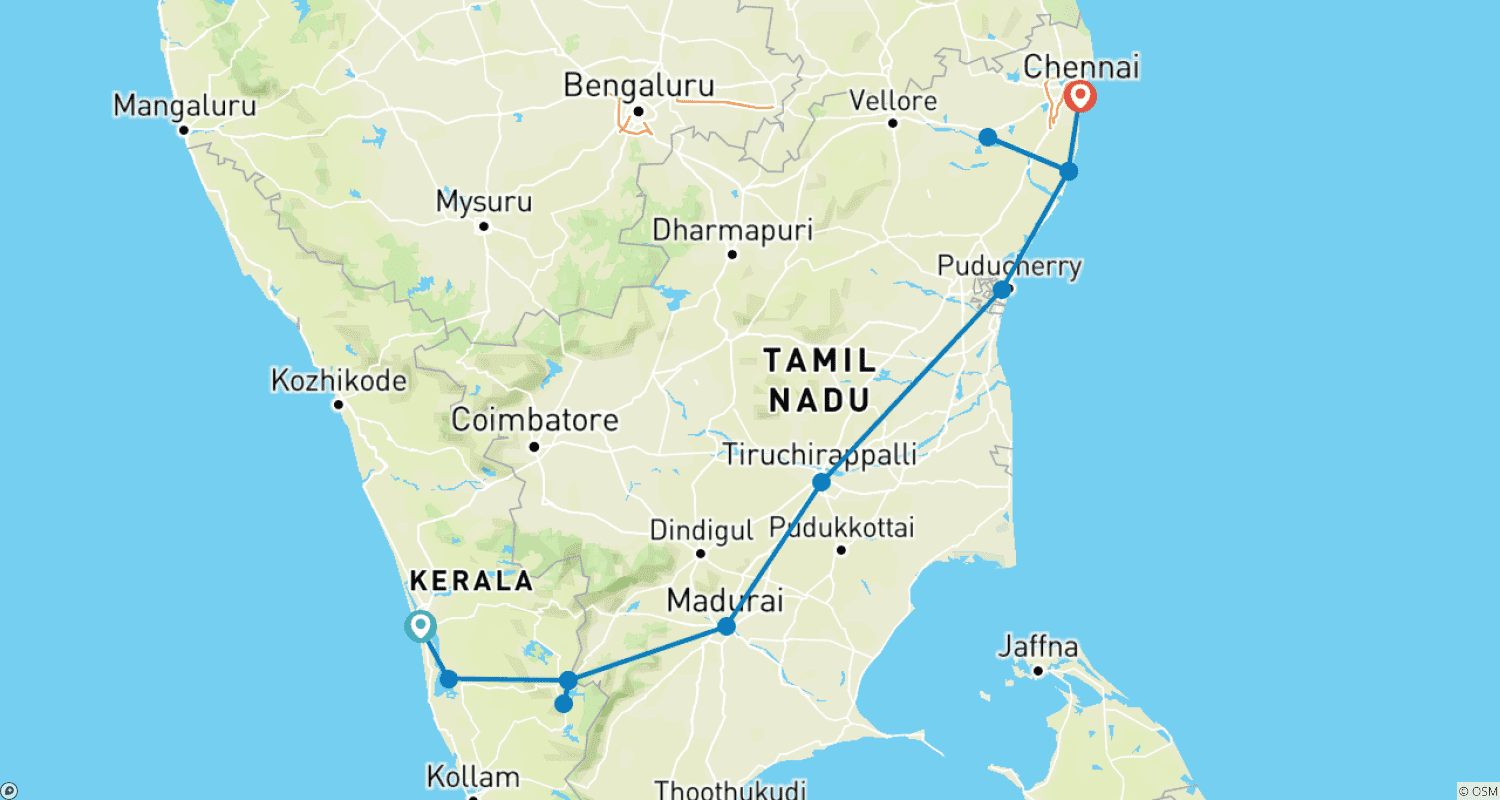 خريطة مسار 12 Days Romantic Southern India Tour from Kochi