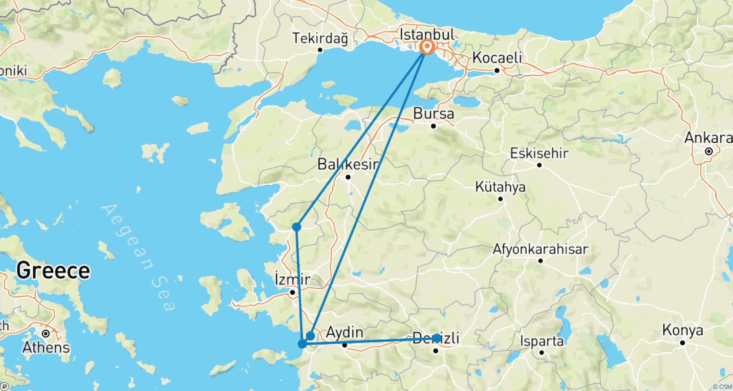 خريطة مسار 3 Days Ephesus Pamukkale and Pergamon Tour from Istanbul